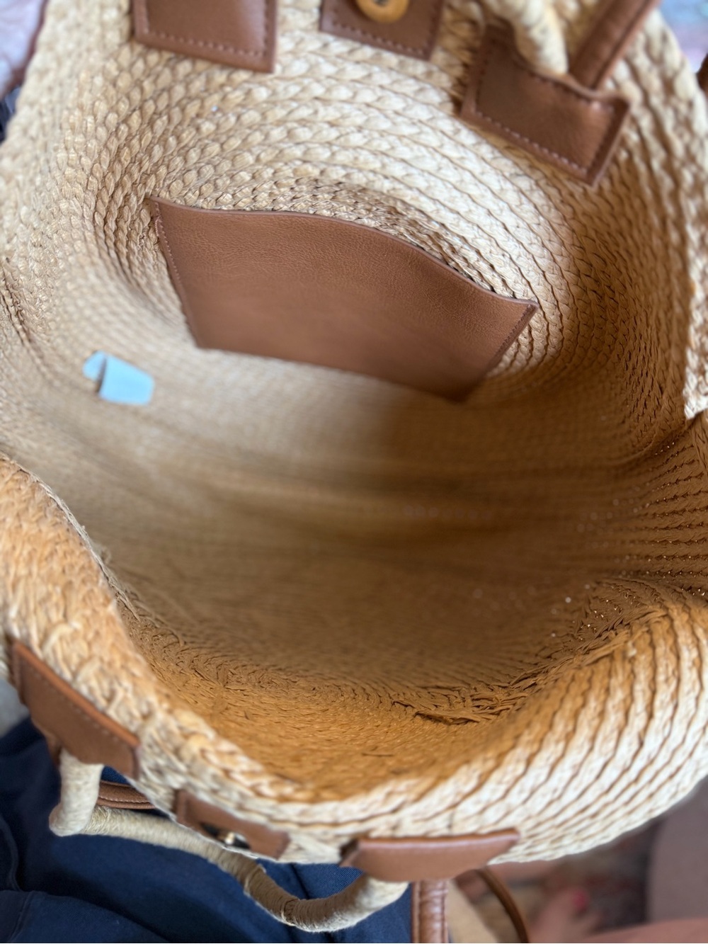 Round Woven Shoulder Bag in Natural Tan - Picture 8 of 8